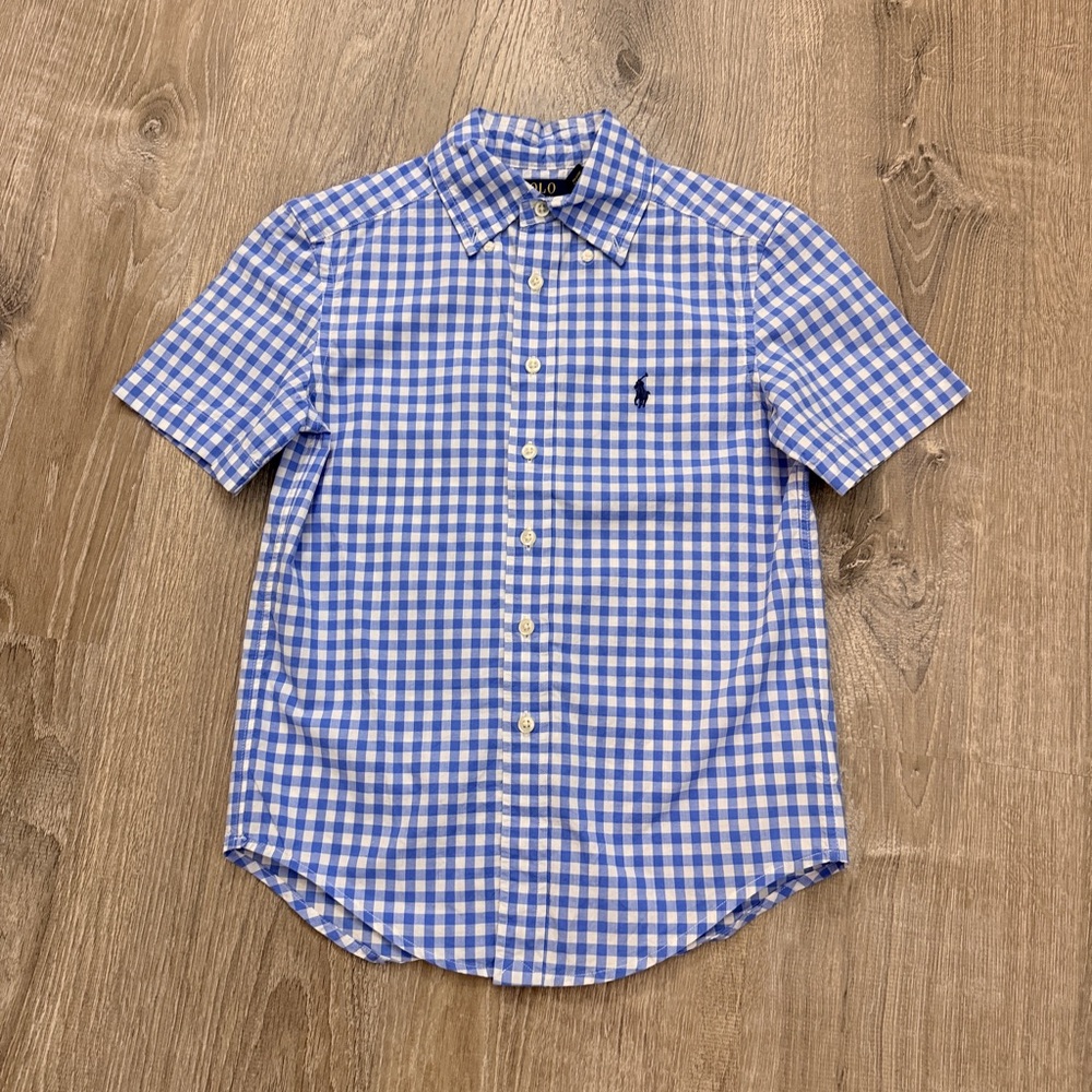 Ralph Lauren Blue & White Gingham Short Sleeve Button-Down Shirt
